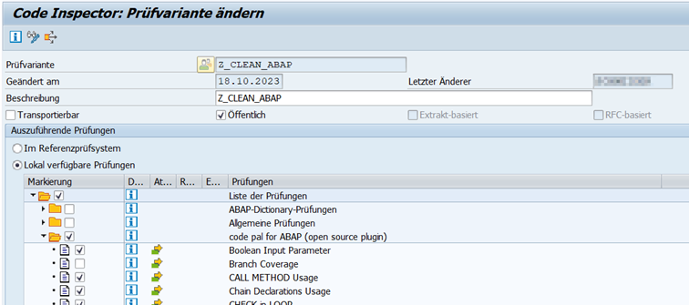 Screenshot CodeInspector Prüfvariante